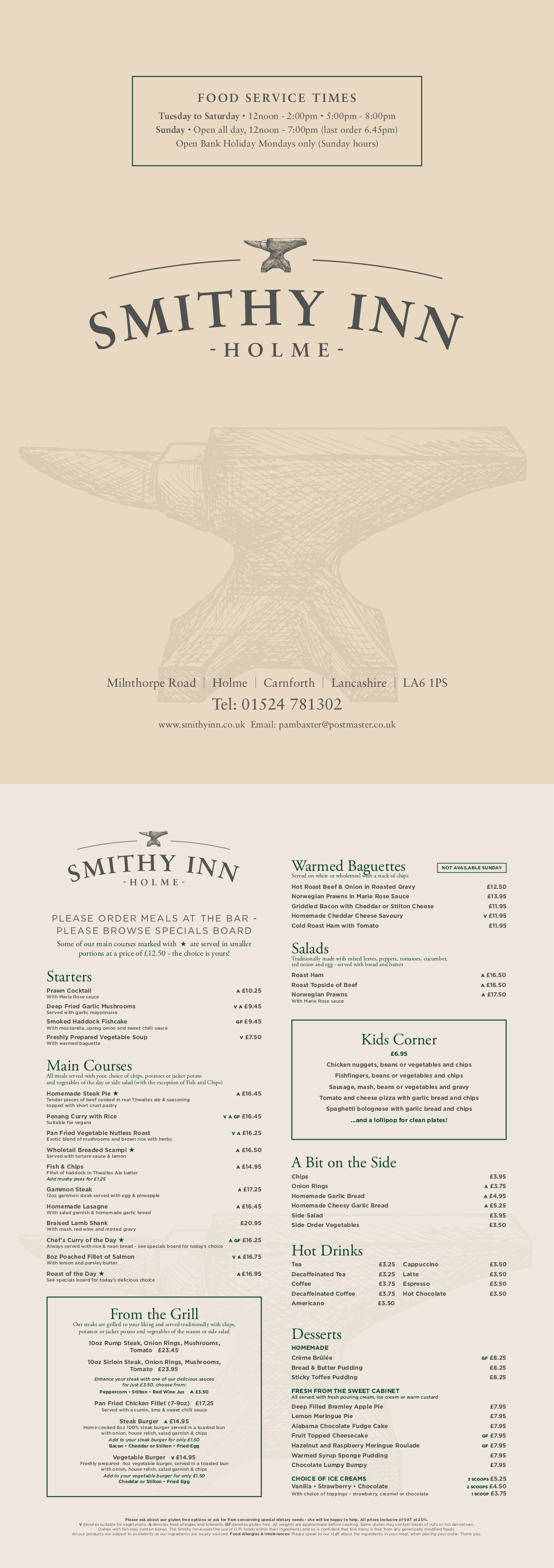 Smithy Inn Main Menu 2026a