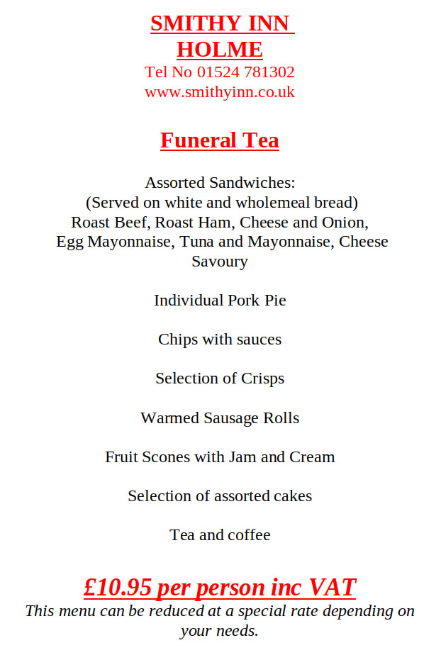 Smithy Funeral Menu